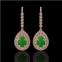 8.15 ctw Jade & Diamond Earrings 14K Rose Gold - REF-241Y6X - SKU:46150