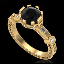 1.71 ctw Fancy Black Diamond Art Deco Ring 18K Yellow Gold - REF-123V6Y - SKU:37858