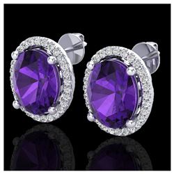 5 ctw Amethyst & VS/SI Diamond Earrings 18K White Gold - REF-76F4N - SKU:21042