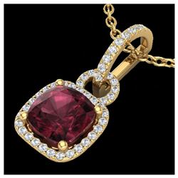 3.50 ctw Garnet & VS/SI Diamond Necklace 18K Yellow Gold - REF-63R3K - SKU:22985