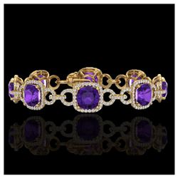 30 ctw Amethyst & VS/SI Diamond Bracelet 14K Yellow Gold - REF-368M9F - SKU:23017