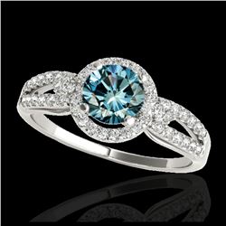 1.25 ctw SI Fancy Blue Diamond Halo Ring 10K White Gold - REF-121R4K - SKU:34092