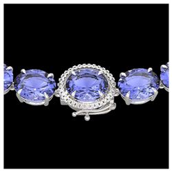 170 ctw Tanzanite & Diamond Eternity Necklace 14K White Gold - REF-3163M6F - SKU:22317