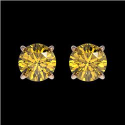 1.08 ctw Intense Yellow Diamond Stud Earrings 10K Rose Gold - REF-116R3K - SKU:36598