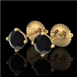 1.01 ctw Fancy Black Diamond Art Deco Stud Earrings 18K Yellow Gold - REF-40A2V - SKU:38229