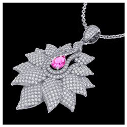 3 ctw Pink Sapphire & VS/SI Diamond Necklace 18K White Gold - REF-290A9V - SKU:22567