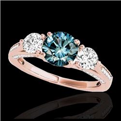 1.75 ctw SI Fancy Blue Diamond 3 Stone Ring 10K Rose Gold - REF-156W8H - SKU:35355