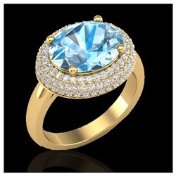 5 ctw Sky Blue Topaz & VS/SI Diamond Ring 18K Yellow Gold - REF-98H7M - SKU:20909