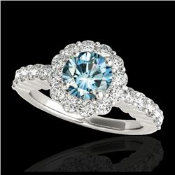 1.75 ctw SI Fancy Blue Diamond Halo Ring 10K White Gold - REF-163X6R - SKU:34164