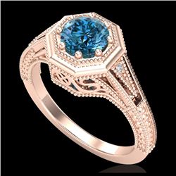 0.84 ctw Fancy Intense Blue Diamond Art Deco Ring 18K Rose Gold - REF-161K8W - SKU:37930