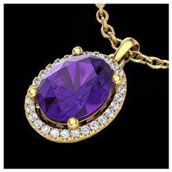 2.50 ctw Amethyst & VS/SI Diamond Necklace 18K Yellow Gold - REF-44R9K - SKU:21068