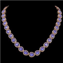 44.8 ctw Tanzanite & Diamond Halo Necklace 10K Rose Gold - REF-1134X9R - SKU:41196
