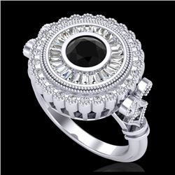 2.03 ctw Fancy Black Diamond Art Deco Ring 18K White Gold - REF-203M6F - SKU:37898