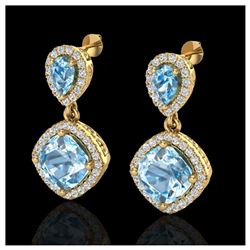 7 ctw Sky Blue Topaz & VS/SI Diamond Earrings 10K Yellow Gold - REF-79W3H - SKU:20201