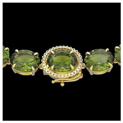 145 ctw Green Tourmaline & VS/SI Diamond Necklace 14K Yellow Gold - REF-1166V2Y - SKU:22301