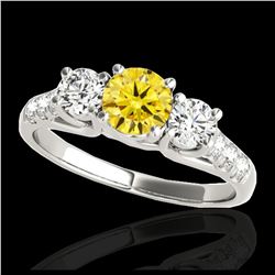 3.25 ctw SI/I Fancy Intense Yellow Diamond 3 Stone Ring 10K White Gold - REF-295X9R - SKU:35455