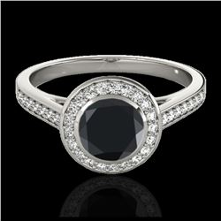 1.30 ctw VS Black Diamond Solitaire Halo Ring 10K White Gold - REF-49N4A - SKU:33628