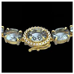 90 ctw Sky Blue Topaz & VS/SI Diamond Necklace 14K Yellow Gold - REF-281K8W - SKU:23482