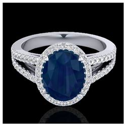 3 ctw Sapphire & VS/SI Diamond Halo Ring 18K White Gold - REF-78X2R - SKU:20949