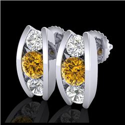 2.18 ctw Intense Fancy Yellow Diamond Art Deco Earrings 18K White Gold - REF-254X5R - SKU:37770