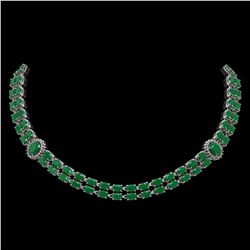 43.13 ctw Emerald & Diamond Necklace 14K White Gold - REF-467X3R - SKU:44168