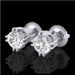 1.07 ctw VS/SI Diamond Solitaire Art Deco Stud Earrings 18K White Gold - REF-200Y2X - SKU:36911