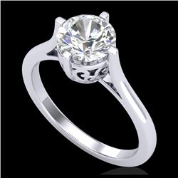 1.25 ctw VS/SI Diamond Solitaire Art Deco Ring 18K White Gold - REF-490W9H - SKU:37226