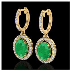 4.25 ctw Emerald & VS/SI Diamond Earrings 18K Yellow Gold - REF-112F7N - SKU:20323