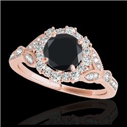1.50 ctw VS Black Diamond Solitaire Halo Ring 10K Rose Gold - REF-52R9K - SKU:33764