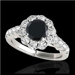 3 ctw VS Black Diamond Solitaire Halo Ring 10K White Gold - REF-103R6K - SKU:33556