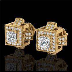 1.73 ctw Princess VS/SI Diamond Stud Earrings 18K Yellow Gold - REF-254K5W - SKU:37186
