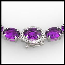 45.25 ctw Amethyst & VS/SI Diamond Necklace 14K White Gold - REF-244Y5X - SKU:40255
