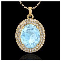 4 ctw Aquamarine & VS/SI Diamond Necklace 18K Yellow Gold - REF-122H7M - SKU:20555