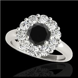 2.85 ctw VS Black Diamond Solitaire Halo Ring 10K White Gold - REF-105M7F - SKU:34435