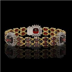 17.34 ctw Garnet & Diamond Bracelet 14K Yellow Gold - REF-235W3H - SKU:44785
