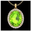 Image 1 : 2.75 ctw Peridot & VS/SI Diamond Halo Necklace 18K Yellow Gold - REF-51Y5X - SKU:20595