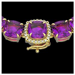 116 ctw Amethyst & VS/SI Diamond Halo Necklace 14K Yellow Gold - REF-350N2A - SKU:23335