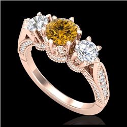 2.18 ctw Intense Fancy Yellow Diamond Art Deco Ring 18K Rose Gold - REF-272M7F - SKU:38114