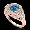 2.11 ctw Intense Blue Diamond Art Deco 3 Stone Ring 18K Rose Gold - REF-283H6M - SKU:38301