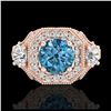 Image 2 : 2.11 ctw Intense Blue Diamond Art Deco 3 Stone Ring 18K Rose Gold - REF-283H6M - SKU:38301