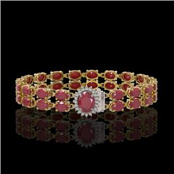 30.12 ctw Ruby & Diamond Bracelet 14K Yellow Gold - REF-196F8N - SKU:45484