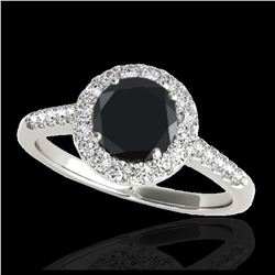 1.50 ctw VS Black Diamond Solitaire Halo Ring 10K White Gold - REF-54H5M - SKU:33484