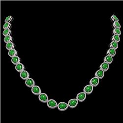 29.73 ctw Jade & Diamond Halo Necklace 10K White Gold - REF-588V5Y - SKU:46043
