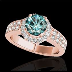 1.40 ctw SI Fancy Blue Diamond Solitaire Halo Ring 10K Rose Gold - REF-129W5H - SKU:34555