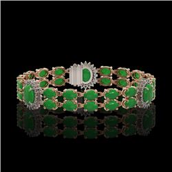 14.05 ctw Jade & Diamond Bracelet 14K Rose Gold - REF-220R7K - SKU:44280