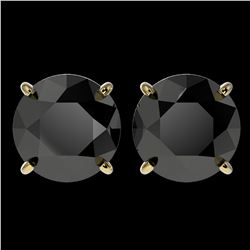 4 ctw Fancy Black Diamond Solitaire Stud Earrings 10K Yellow Gold - REF-84V2Y - SKU:33136