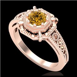 0.53 ctw Intense Fancy Yellow Diamond Art Deco Ring 18K Rose Gold - REF-145R5K - SKU:37442