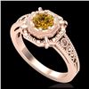 0.53 ctw Intense Fancy Yellow Diamond Art Deco Ring 18K Rose Gold - REF-145R5K - SKU:37442