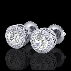 1.09 ctw VS/SI Diamond Solitaire Art Deco Stud Earrings 18K White Gold - REF-202K7W - SKU:36887