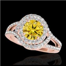 1.90 ctw SI/I Fancy Intense Yellow Diamond Ring 10K Rose Gold - REF-218V2Y - SKU:34395